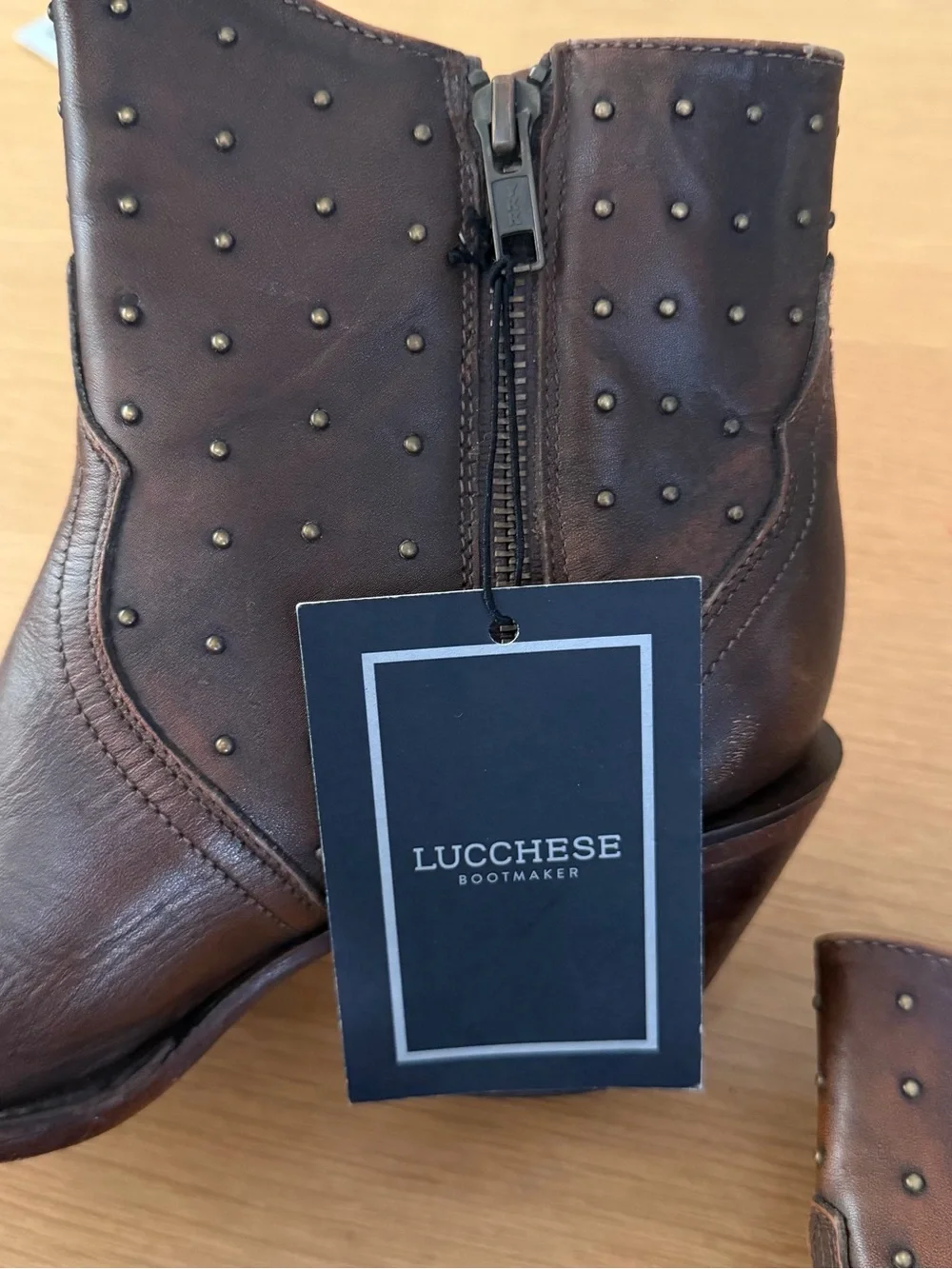 Lucchese Harley Cowhide Zippered Studded Round Toe Cowboy Booties - Picture 7 of 12